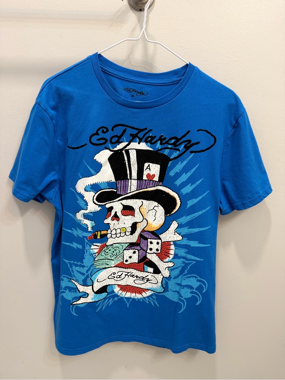 Ed Hardy Blue Short-Sleeve Graphic Skull Tee with Top Hat